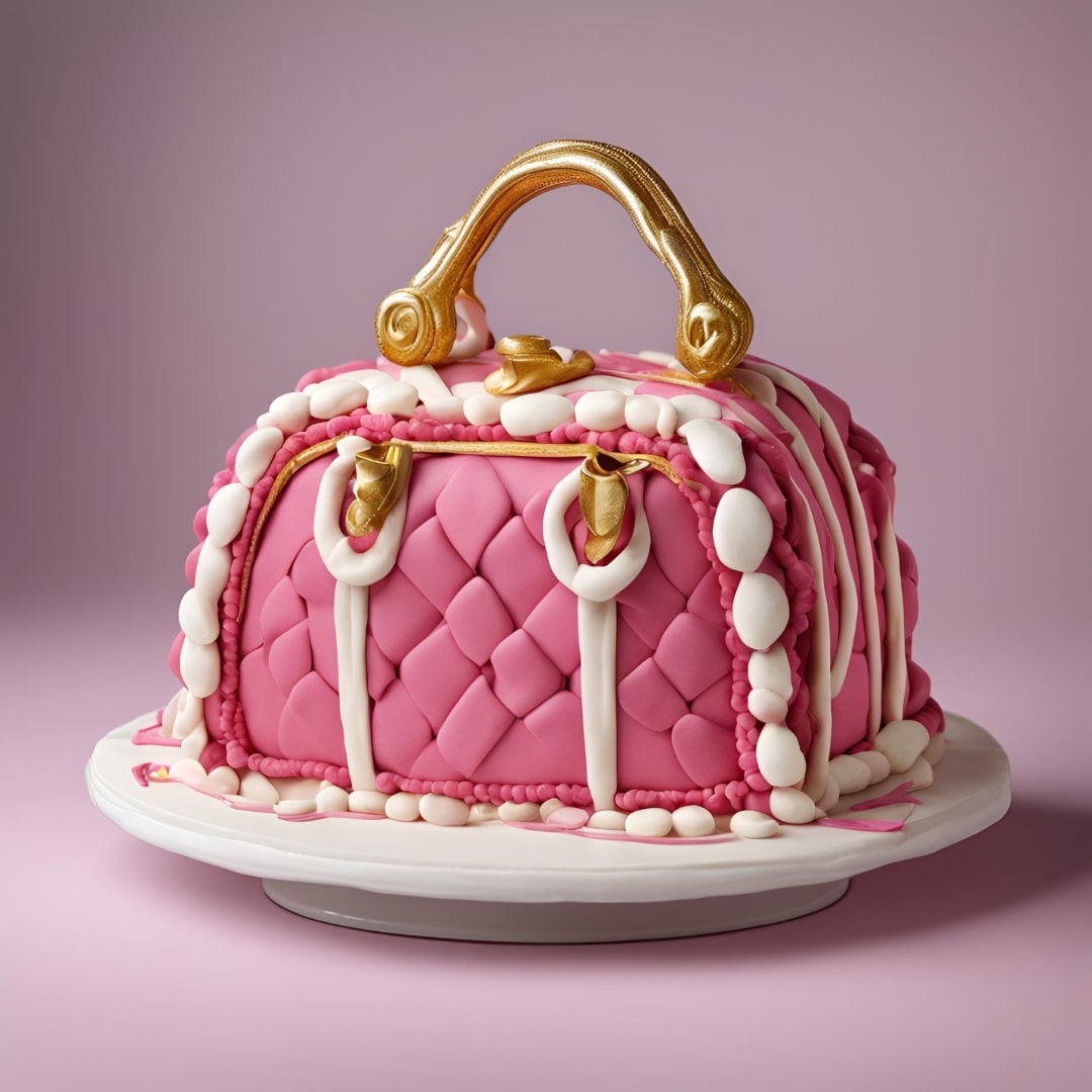 purse-shaped cake, pink fondant